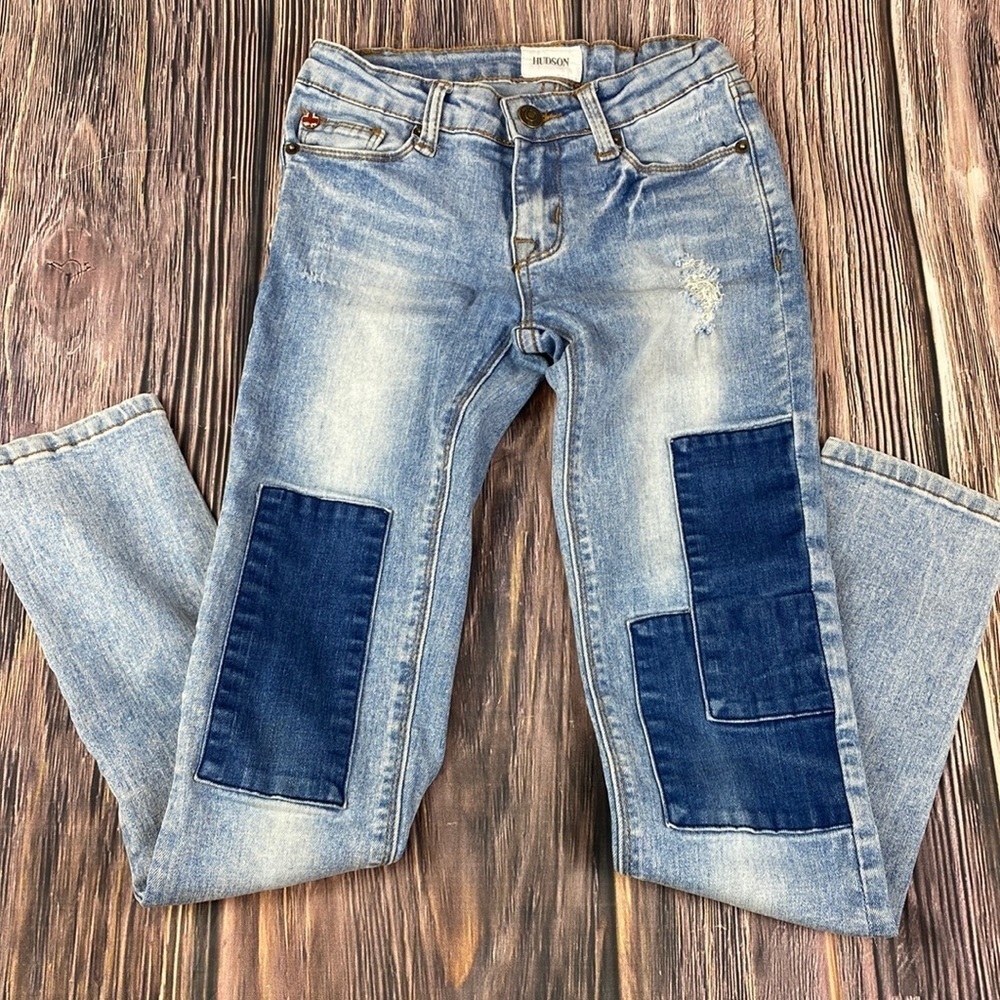 Kids Hudson Skinny Jeans With Patches and Distressing Details- Size 10